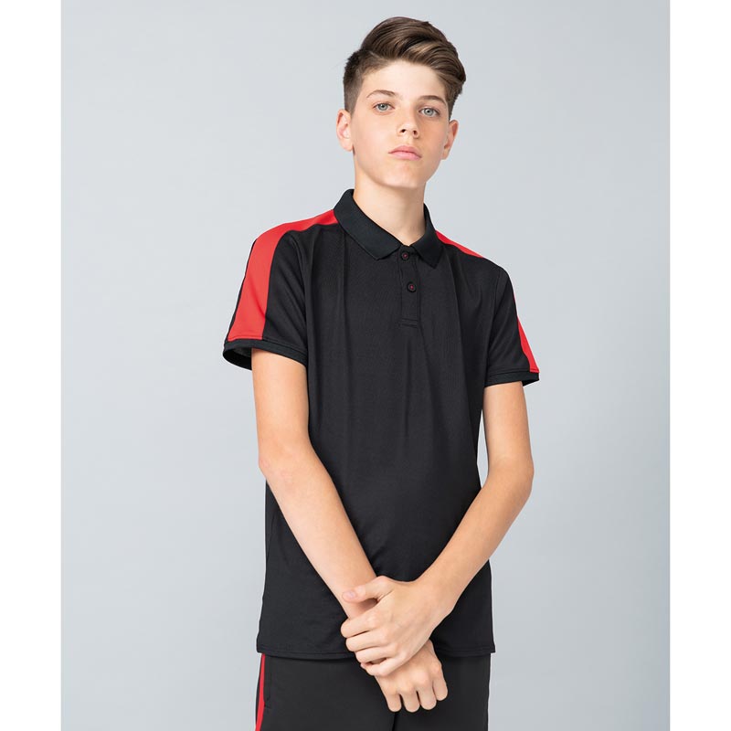 Kids contrast panel polo - Black/Red 5/6 Years